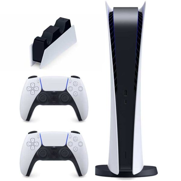 کنسول بازی سونی مدل PlayStation 5 ظرفیت 825 گیگابایت ریجن 1216 اروپا + دسته اضافی و پایه شارژر