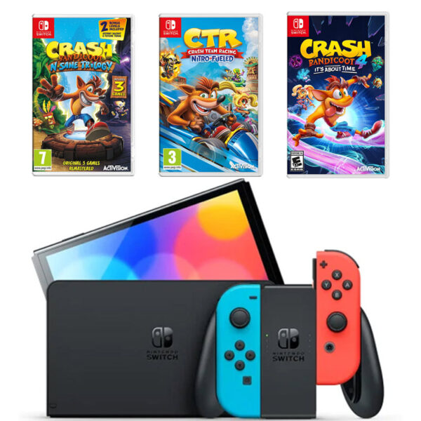 نینتندو سوییچ اولد - جوی کان قرمز/آبی + باندل بازی‌های Crash Bandicoot